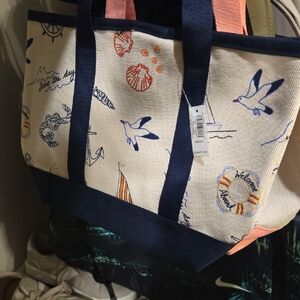 Seaside Canvas Tote Bag - Navy and Cream